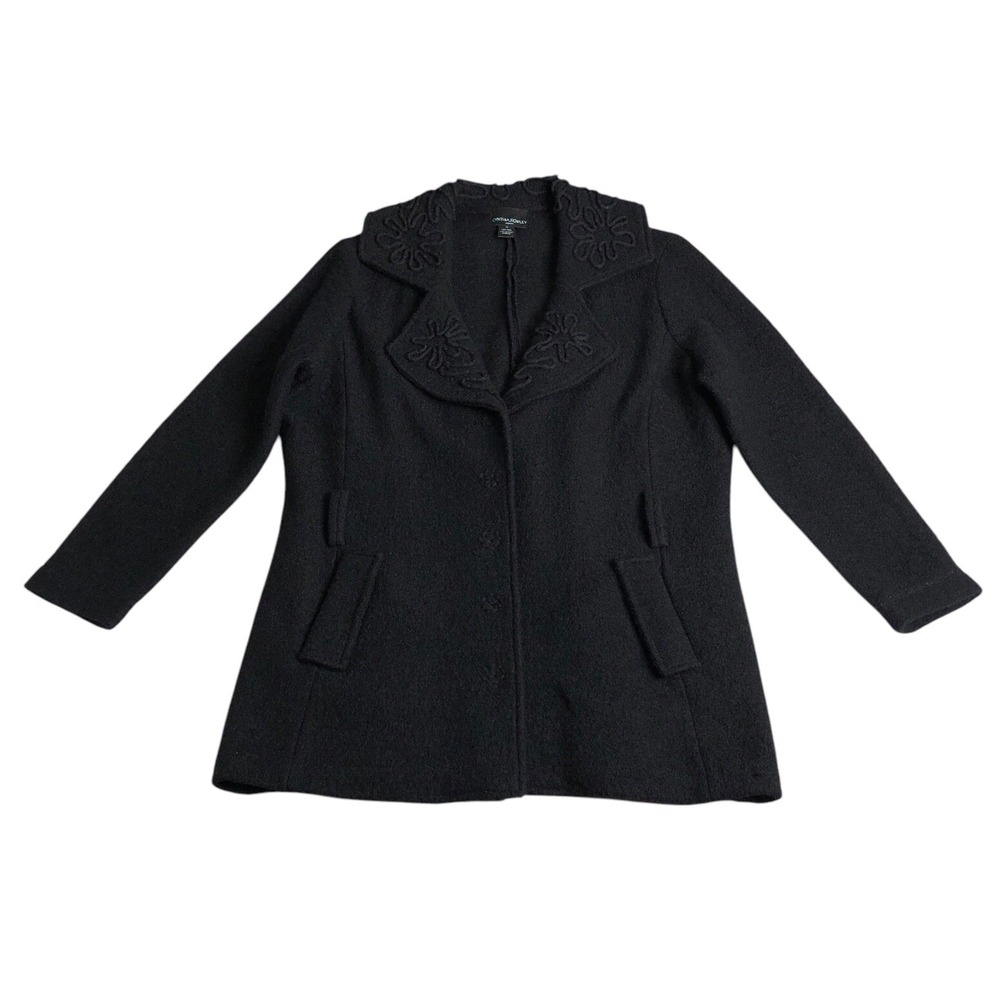 Cynthia Rowley Jacket Women 1X Black Wool Textured Snap Notch Collar Pocket Coat